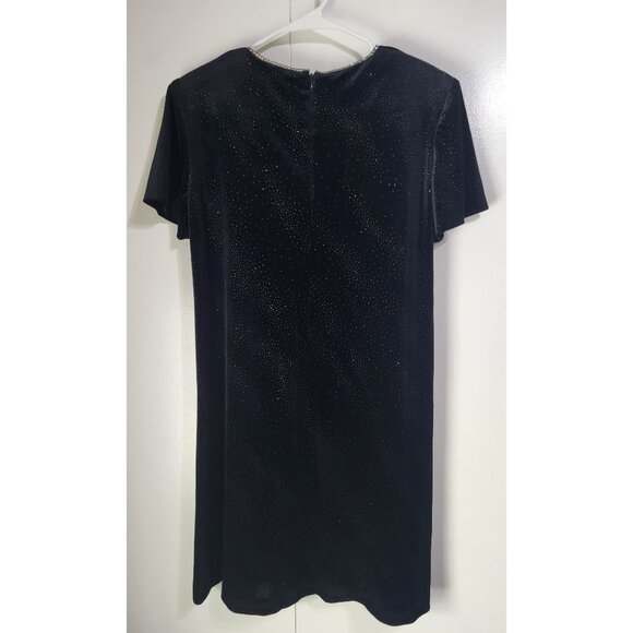 VTG Y2K Black Velvet Sparkle Rhinestone Short Sleeve Mini Dress Whimsigoth 10P - Picture 2 of 10